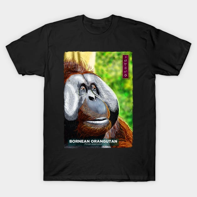 Bornean Orangutan - Black T-Shirt by Thor Reyes
